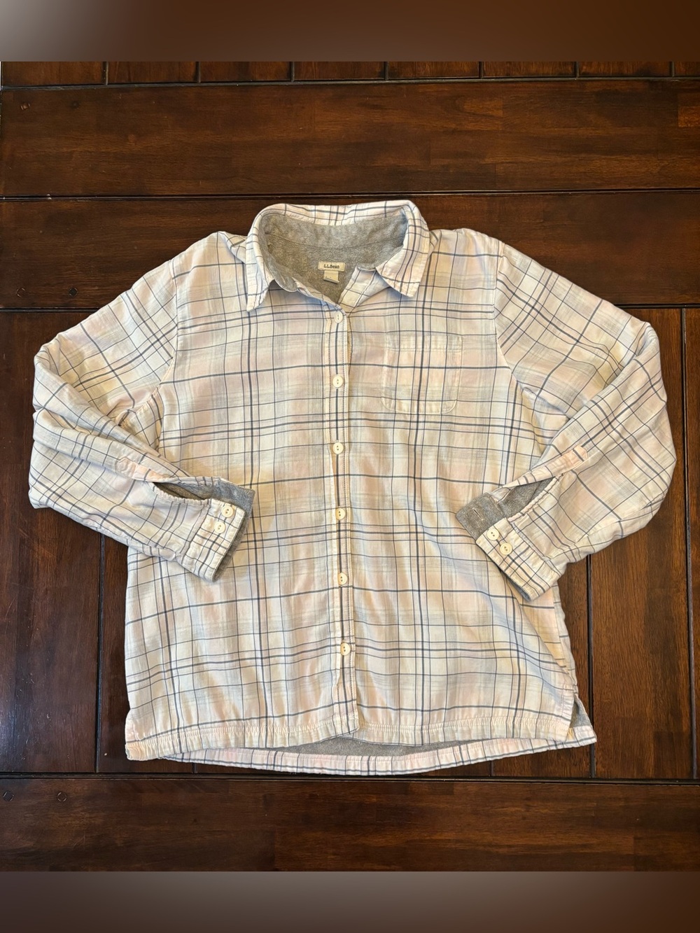 L.L. Bean Fleece Lined Pink & Blue Plaid Button-Down Shirt Cozy Shacket Large